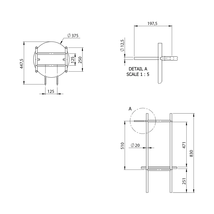 Rysunek techniczny - PUNO konsola pod umywalkę 375x830x448xmm, czarny