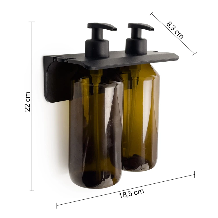 Rysunek techniczny - GROUPER podwójny wiszący dozownik mydła, 2x500ml, brąz