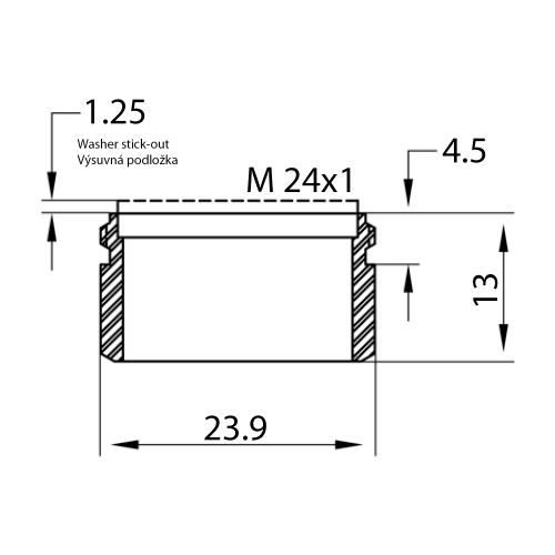 Rysunek techniczny - NEOPERL perlator ekonomiczny 6 l/min, gwint zewnętrzny M24x1, chrom
