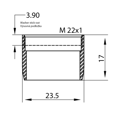 Rysunek techniczny - NEOPERL perlator ekonomiczny 3,8 l/min, gwint wewnętrzny M22x1, chrom