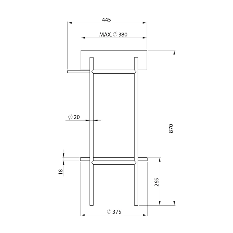 Rysunek techniczny - PUNO konsola z umywalką 375x870x448xmm, czarny