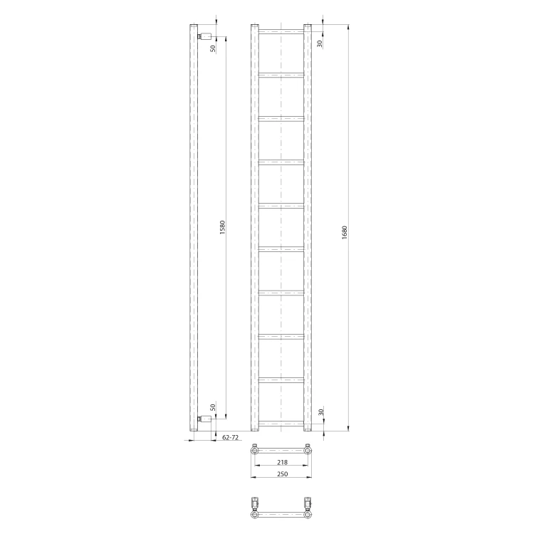 Rysunek techniczny - DINA grzejnik łazienkowy 250x1680mm, biały