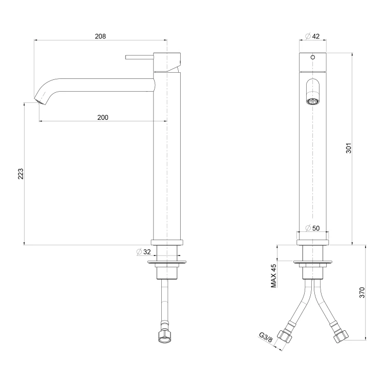 Rysunek techniczny - ULTRAMIX bateria umywalkowa, czarny mat