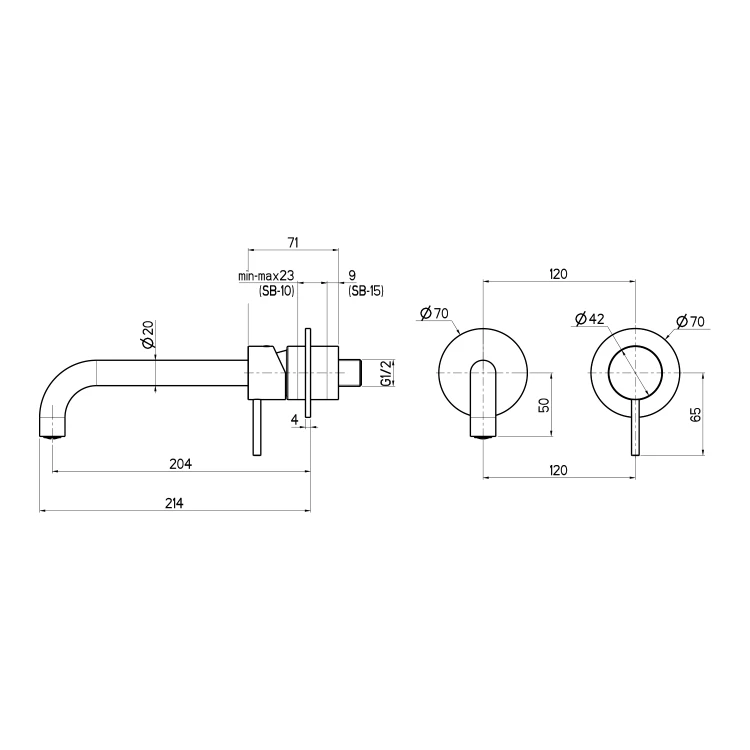 Rysunek techniczny - ULTRAMIX bateria podtynkowa umywalkowa 2-elementowea, główka 20cm, czarny mat