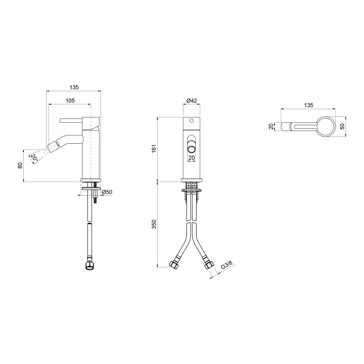 Rysunek techniczny - ULTRAMIX bidetowa bateria, złoto mat