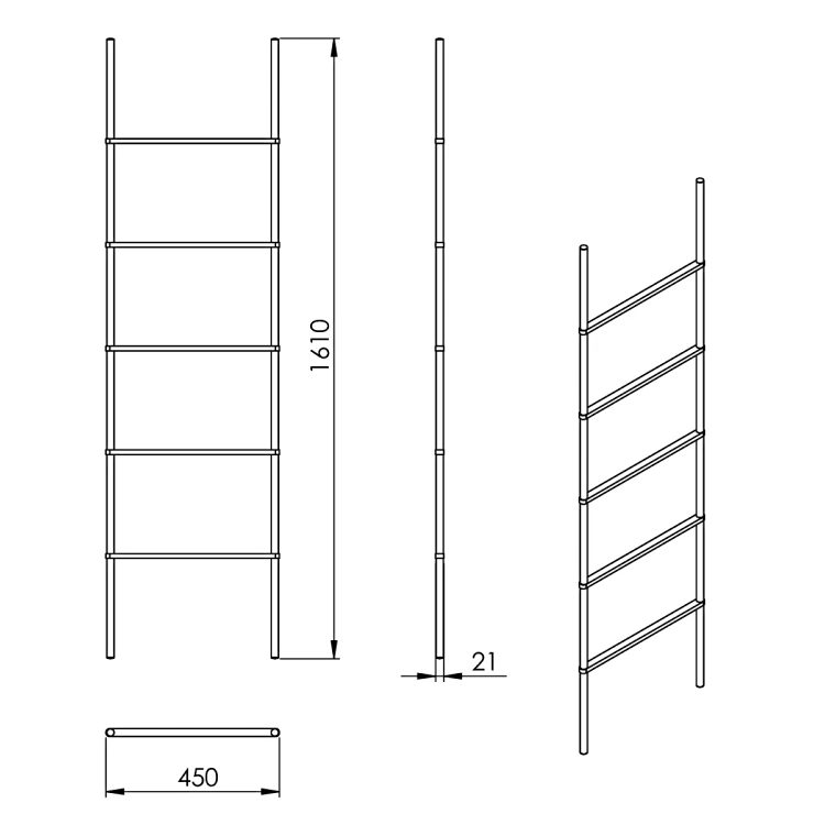 Rysunek techniczny - KENTA drabinka-wieszak na ręczniki 450x1610x21mm, czarny/bambus