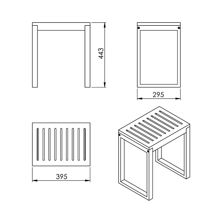 Rysunek techniczny - HIMALAYA taboret łazienkowy, 39,5x44,3x29,5cm, bambus