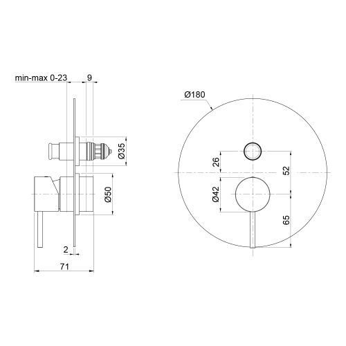 Rysunek techniczny - ULTRAMIX bateria prysznicowa podtynkowa, 2 wyjście, czarny mat/chrom