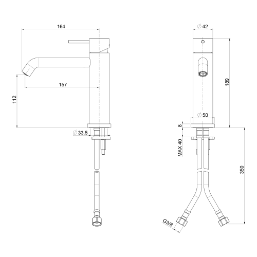Rysunek techniczny - ULTRAMIX bateria umywalkowa, czarny mat/złoto mat