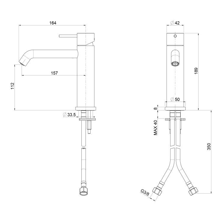 Rysunek techniczny - ULTRAMIX bateria umywalkowa, czarny mat/złoto mat