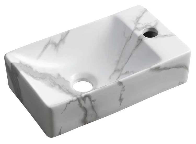 MARGITHA umywalka ceramiczna 38x22cm, otwór na baterię po prawej stronie, carrara