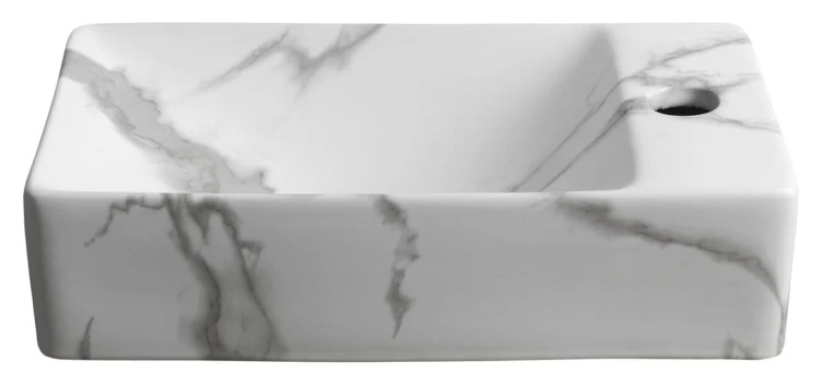 MARGITHA umywalka ceramiczna 38x22cm, otwór na baterię po prawej stronie, carrara #5