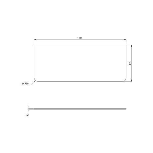 Rysunek techniczny - PREMIO blat kompaktowy 122x1,2x48,5cm, czarny mat