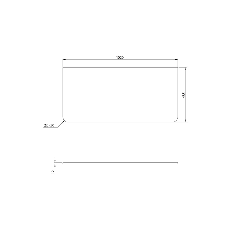 Rysunek techniczny - PREMIO blat kompaktowy 102x1,2x48,5cm, czarny mat