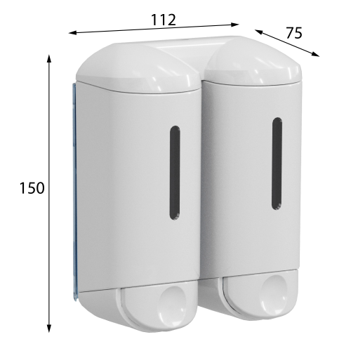 Rysunek techniczny - SHOWER SMALL podwójny dozownik mydła w płynie, 2x170ml, biały