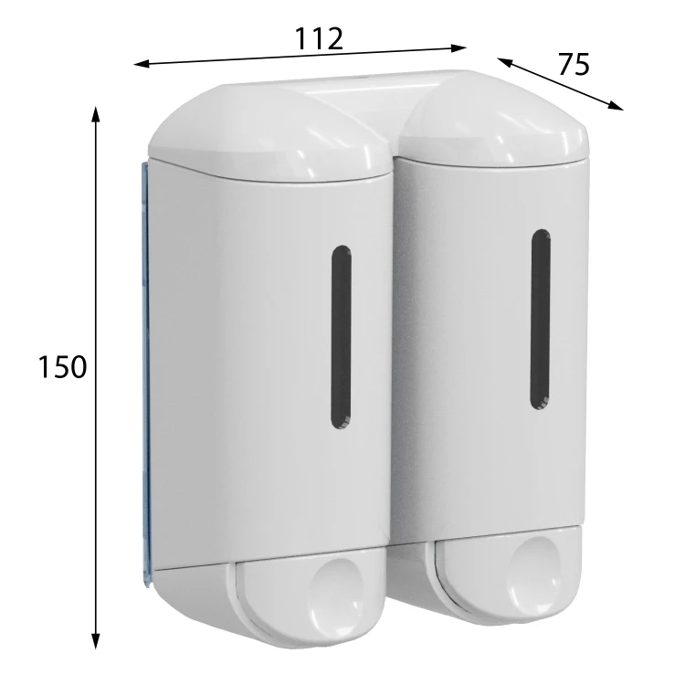 Rysunek techniczny - SHOWER SMALL podwójny dozownik mydła w płynie, 2x170ml, biały