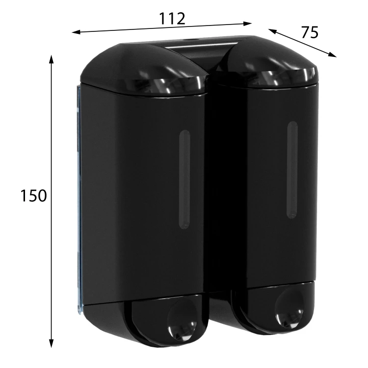Rysunek techniczny - SHOWER SMALL podwójny dozownik mydła w płynie, 2x170ml, czarny