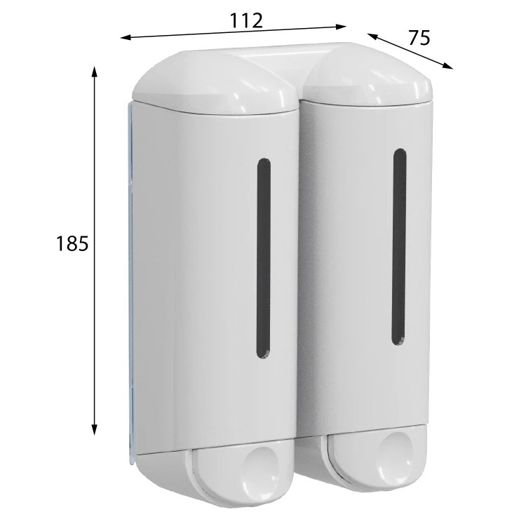 Rysunek techniczny - SHOWER MEDIUM podwójny dozownik mydła płynnego 2x250ml, biały