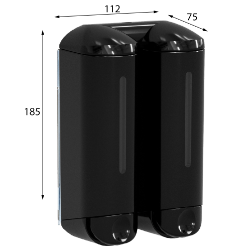 Rysunek techniczny - SHOWER MEDIUM podwójny dozownik mydła płynnego 2x250ml, czarny