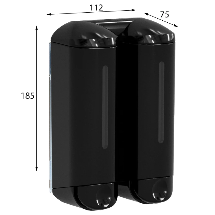 Rysunek techniczny - SHOWER MEDIUM podwójny dozownik mydła płynnego 2x250ml, czarny