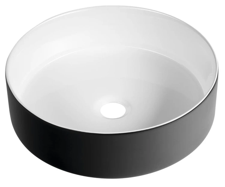 FIASTRA umywalka ceramiczna nablatowa, średnica 40cm, biały/czarny mat