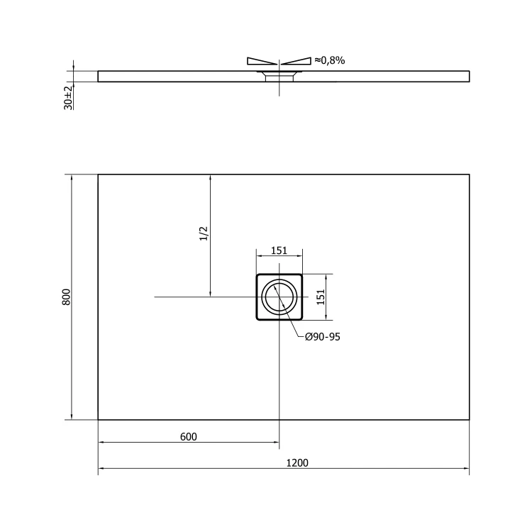 Rysunek techniczny - FLEXIA brodzik kompozytowy z możliwością docinania 120x80cm, biały mat