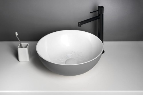 BANERA ROUND umywalka kompozytowa nablatowa, średnica 39cm, biały/szary mat #2