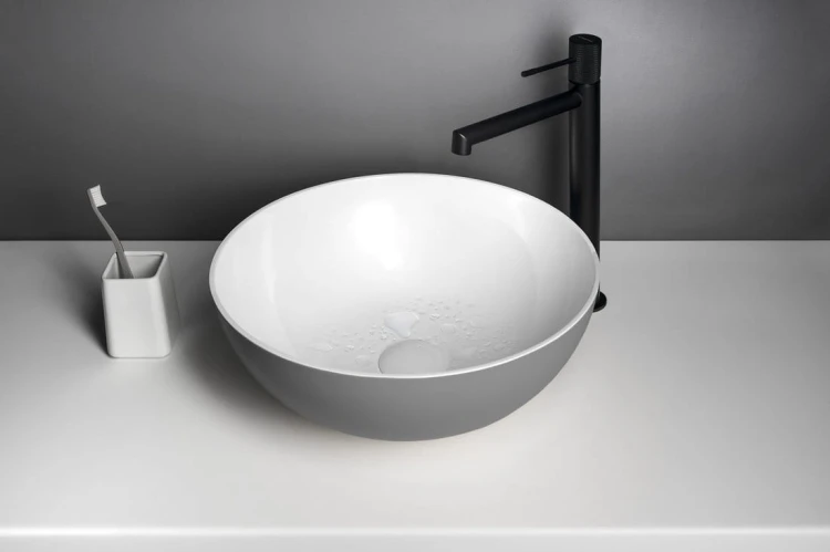 BANERA ROUND umywalka kompozytowa nablatowa, średnica 39cm, biały/szary mat #2