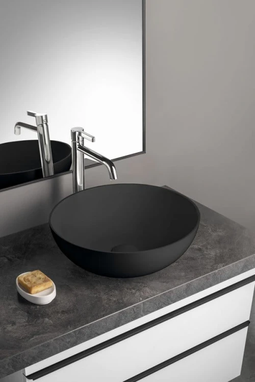 BANERA ROUND umywalka kompozytowa nablatowa, średnica 39cm, antracyt mat #2