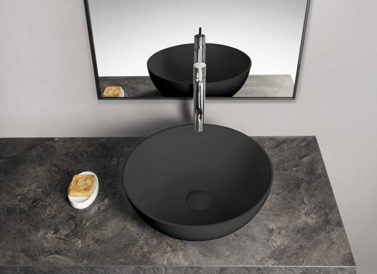 BANERA ROUND umywalka kompozytowa nablatowa, średnica 39cm, antracyt mat #3