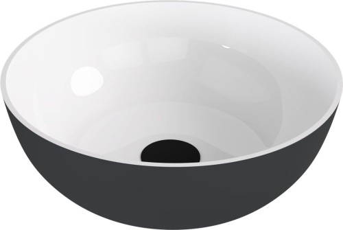 BANERA ROUND umywalka kompozytowa nablatowa, średnica 39cm, biały/antracyt mat