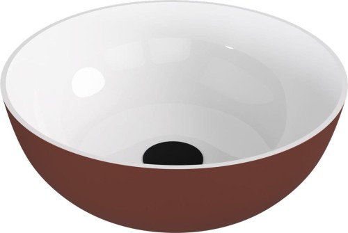 BANERA ROUND umywalka kompozytowa nablatowa, średnica 39cm, biały/brązowy mat
