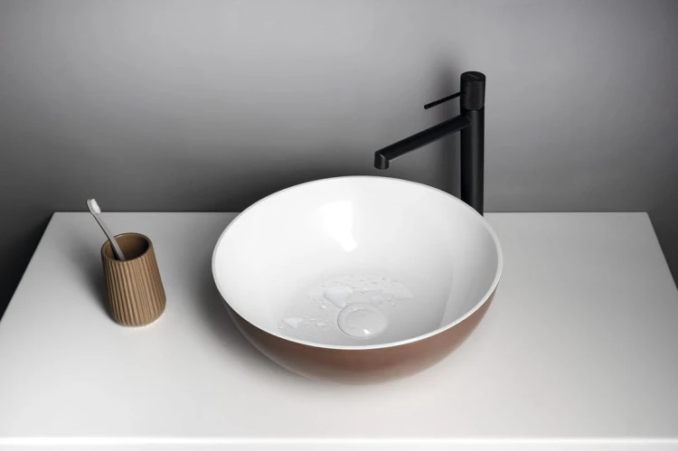 BANERA ROUND umywalka kompozytowa nablatowa, średnica 39cm, biały/brązowy mat #3