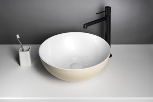 BANERA ROUND umywalka kompozytowa nablatowa, średnica 39cm, biały/beż mat #2