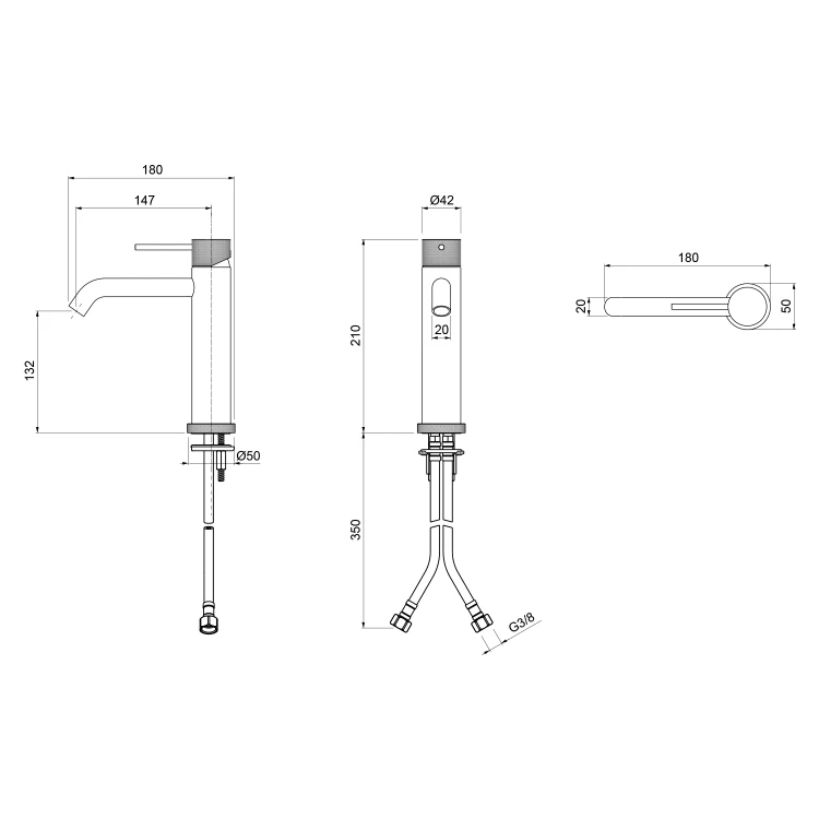 Rysunek techniczny - ULTRASAN bateria umywalkowa, czarny mat/chrom