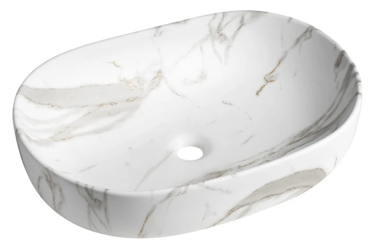 CALEO umywalka ceramiczna nabłatowa, 60x42cm, bianco carrara