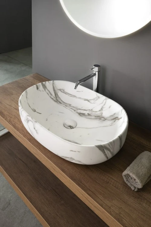 CALEO umywalka ceramiczna nabłatowa, 60x42cm, bianco carrara #3