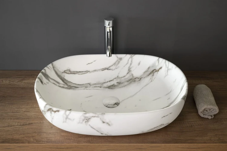 CALEO umywalka ceramiczna nabłatowa, 60x42cm, bianco carrara #4
