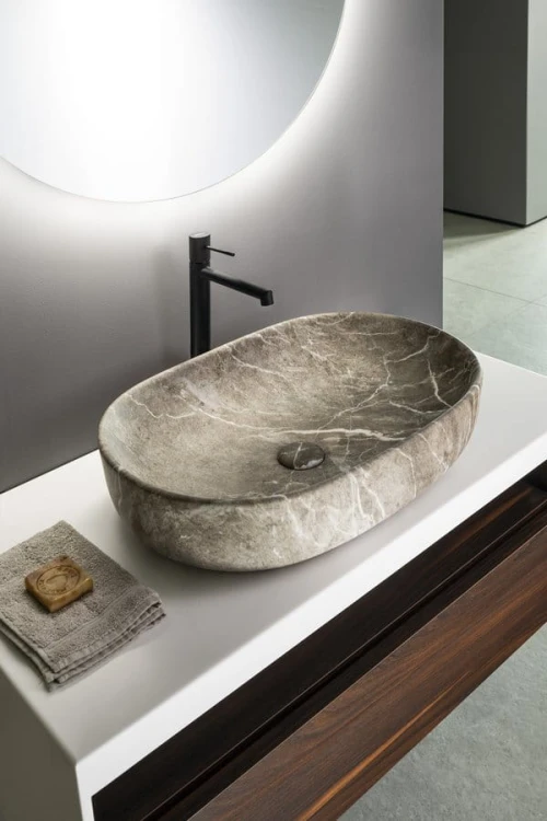 CALEO umywalka ceramiczna nabłatowa, 60x42cm, breccia marmor #3