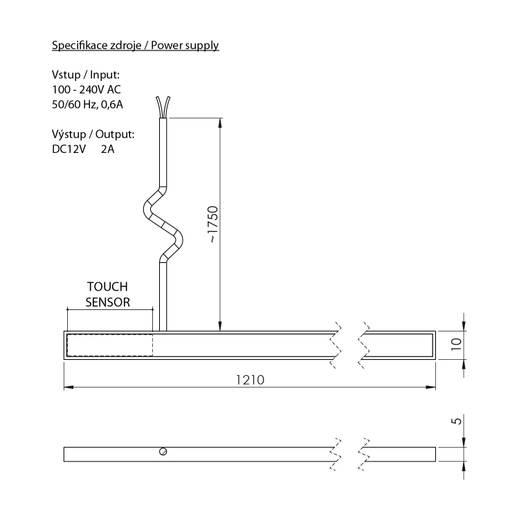 Rysunek techniczny - LOREA LED taśma 121cm, 1,2W, 6000K