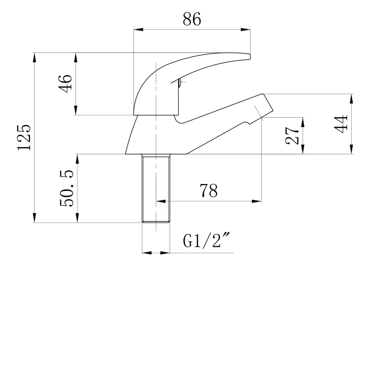 Rysunek techniczny - Zawór kulowy 1/2´´, 79,5mm, chrom