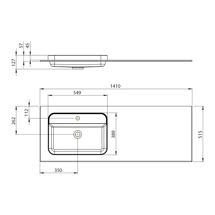 Rysunek techniczny - BRAHEA umywalka 141x51,5cm (70+70cm), Rockstone, lewy, biały mat