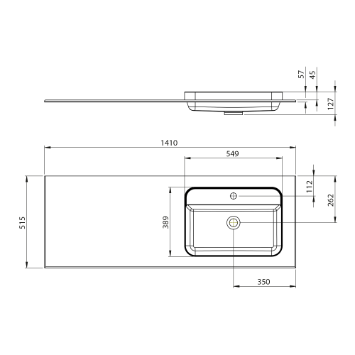 Rysunek techniczny - BRAHEA umywalka 141x51,5cm (70+70cm), Rockstone, prawy, biały mat