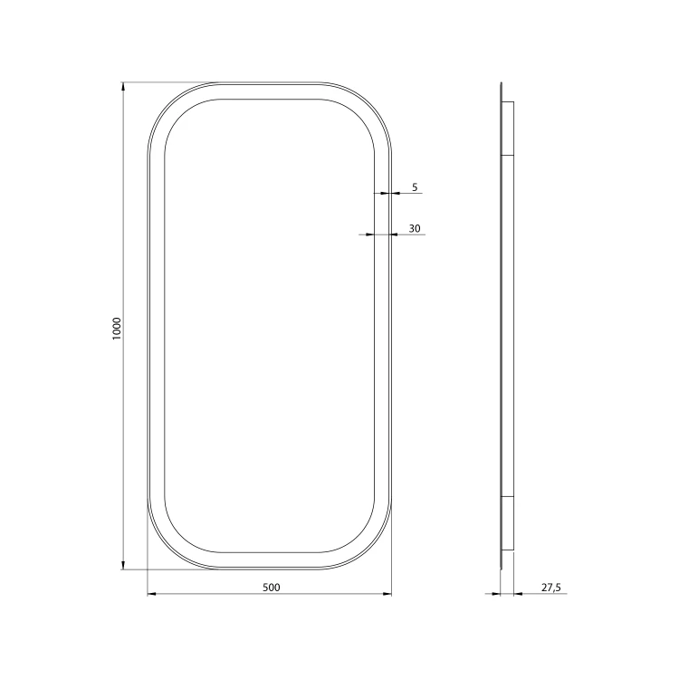 Rysunek techniczny - MANOR lustro z oświetleniem LED 50x100cm