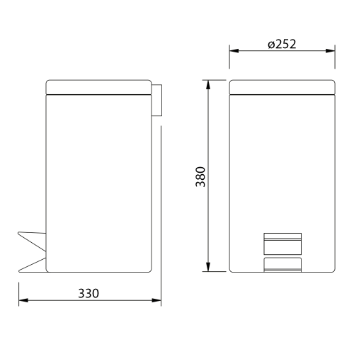 Rysunek techniczny - SIMPLE LINE kosz na śmieci okrągły 12l, czarny mat