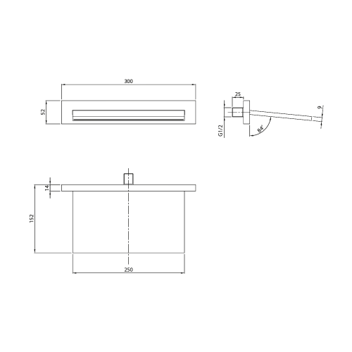 Rysunek techniczny - Wylewka płaska 300x52mm, chrom