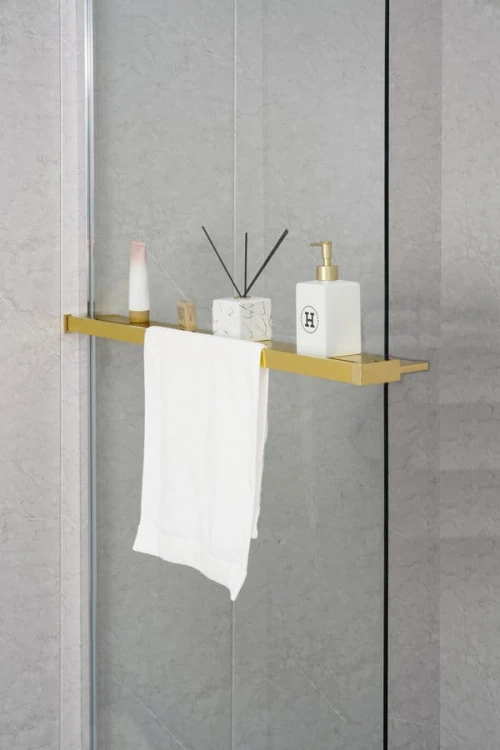 Półka z funkcją skracania do kabiny prysznicowej Walk-in 60-140cm, złoto mat #7