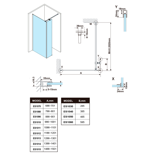 Rysunek techniczny - ESCA szkło czyste 367x2100mm