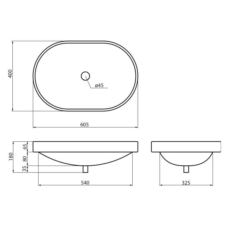 Rysunek techniczny - LIMA umywalka ceramiczna 59,5x39,5cm, biały
