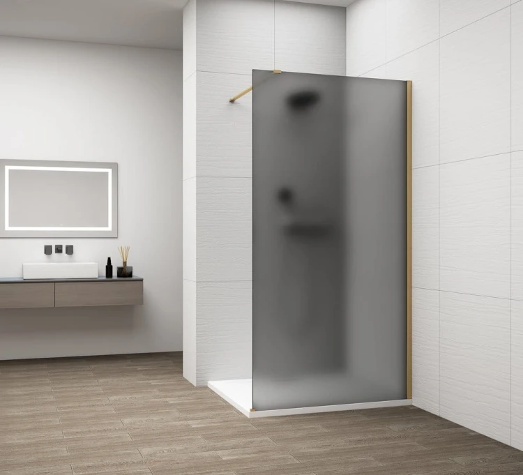 ESCA GOLD MATT jednoczęściowa kabina przysznicowa Walk-In, montaż przy ścianie, szkło mat dymione, 1100 mm